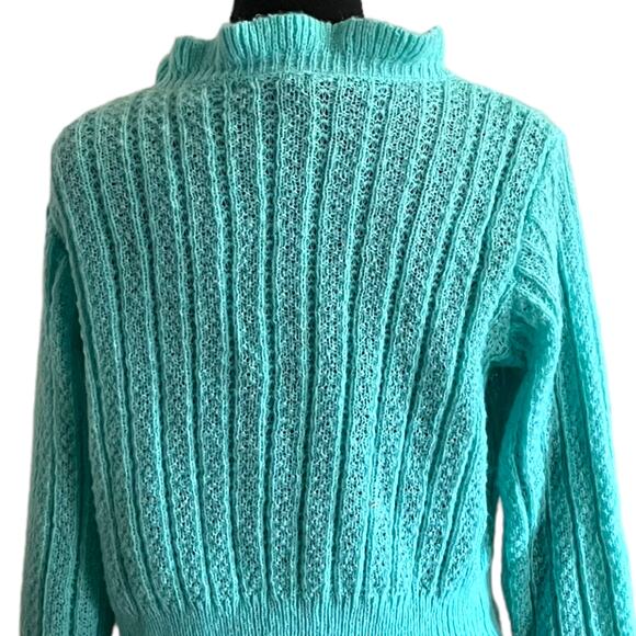 3/$15 Frill Trim Light Blue Fall Cardigan Warm Sweater Medium - Picture 2 of 7